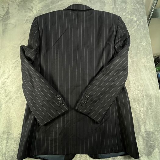 Samuel Windsor Mens Pinstripe Wool Suit 40R W36 Navy Stripe Classic Fit