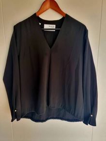 Black Selected Femme V-Neck Top, SIze 42