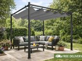 3m x 3m Retractable Garden Pergola with Canopy Roof  Steel Outdoor Patio Shelter