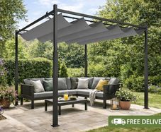 3m x 3m Retractable Garden Pergola with Canopy Roof  Steel Outdoor Patio Shelter