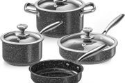 Stainless Steel Pots and Pans Set, 7-Piece Induction Hob Pan Set with Stay Cool Handles, Nonstick Saucepan Set Cooking Pans Set with Glass Lids, Black Granite Kitchen Cookware Set, PFOS &amp; PFOA Free