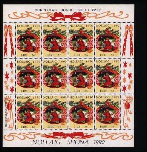 1990 Ireland Christmas Commemorative Stamp Sheetlet Mint Never Hinged (MNH)