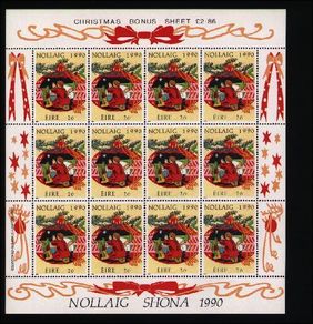 1990 Ireland Christmas Commemorative Stamp Sheetlet Mint Never Hinged (MNH)