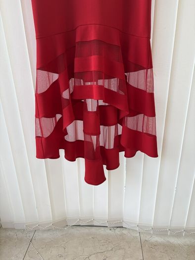 Joseph Ribkoff Drop Shoulder Dual Fabric Red Sheer Panelled Dress SIZE 14
