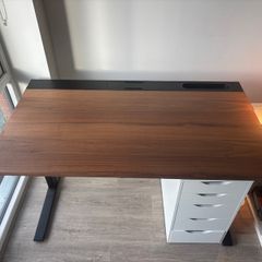 MITTZON Desk, walnut veneer/black, 140x80 cm