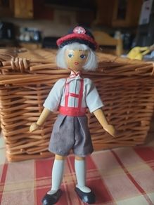 Vintage 1970s Polish Wooden Boy Doll Made in Poland Traditional Folk Art