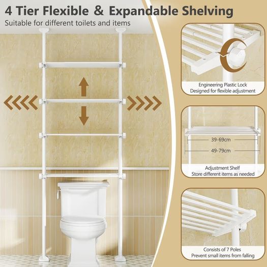Brand New Over Toilet 4-Tier Storage Shelf Space-Saving Bathroom Organizer - White