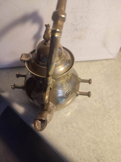 Antique Engraved Victorian Brass Hot Water Tea Kettle RARE EUC