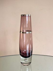 Mid Century Glass Vase with Silver Bands Hallmarked