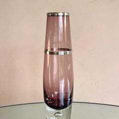 Mid Century Glass Vase with Silver Bands Hallmarked