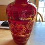 Vase - Vintage red glass with gold leaf colour flowers 13 inches Image 5