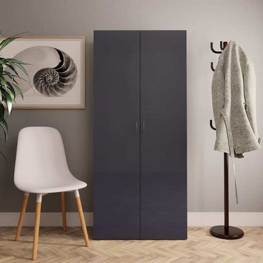 Shoe Cabinet High Gloss Grey 80x35.5x180 cm Chipboard