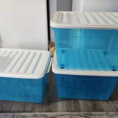55L Storage Boxes with Wheels 3 Pack Clear Moving Storage