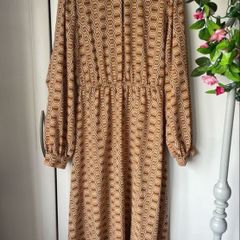 dress Bnwt mustard & tan high neck midi dress size 10