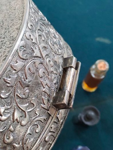 Vintage chased jewellery box and bottles