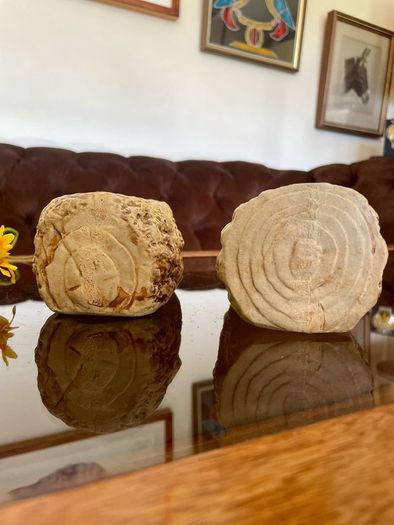 Vintage Set MCM Plant Pots x 2 Bark Pattern Stoneware Succulent Bonsai Planter 1950s