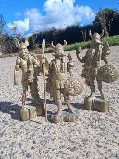 3 x Mid Century 10 inch Solid Brass Viking Warriors(6.9 kgs)
