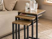 Set of 3 Nesting Tables Modern Industrial Coffee Tables Space Saving Design Natural Wood and Black Metal