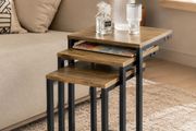 Set of 3 Nesting Tables Modern Industrial Coffee Tables Space Saving Design Natural Wood and Black Metal