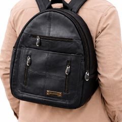 Teal Leather Backpack for Men & Women Black Leather Travel Backpack with Multiple Zipper Pockets