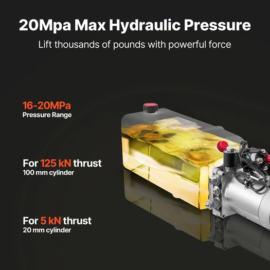 12V DC Hydraulic Power Unit with 8L Metal Reservoir, Single Acting Pump for Dump Trailer & Car Lifting