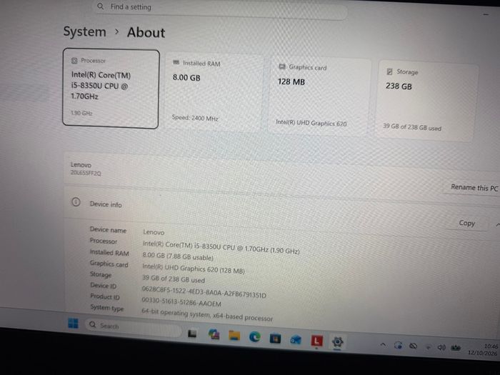 Lenovo Thinkpad T480 I5-8350u 16gb Ram 256gb Ssd