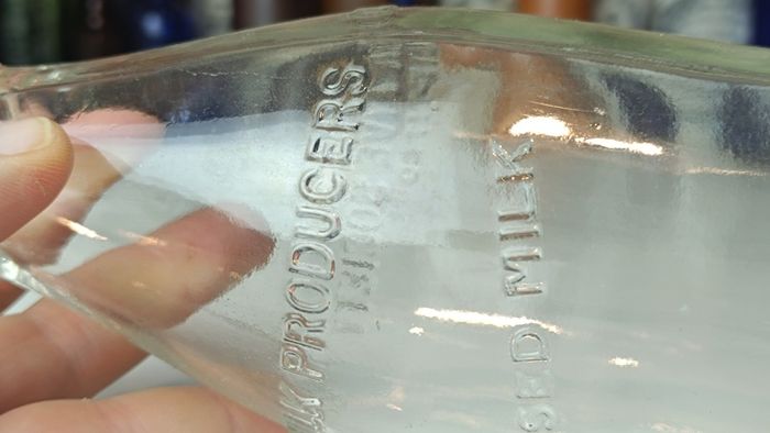 505 - Vintage Clear Glass Cork Top Collectible Decorative Cobh Milk Producers Bottle