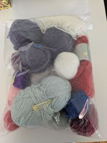 Assorted balls of leftover yarn