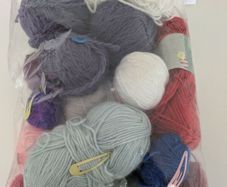 Assorted balls of leftover yarn