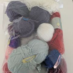 Assorted balls of leftover yarn