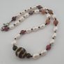 Himalayan Dzi Agate Pendant Necklace with Genuine Freshwater Pearls & Tourmaline Image 3