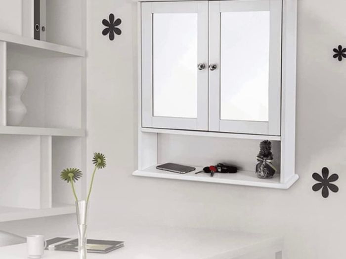 Double Mirror Doors Bathroom Cabinet, Wall Cabinet, Storage Cupboard, Wall-Mounted Storage Unit, Adjustable Height Shelves, 56 x 13 x 58 cm (FREE POSTAGE)