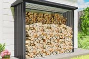 Covered Log Shelter Firewood Rack with Elevated Floor and Sloping Roof, Galvanized Steel 213x66.5x150cm Grey