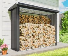 Covered Log Shelter Firewood Rack with Elevated Floor and Sloping Roof, Galvanized Steel 213x66.5x150cm Grey