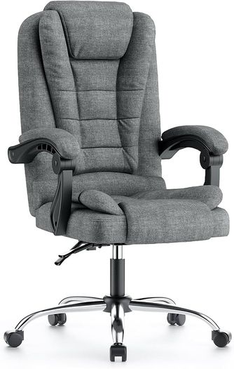 Office Chair, Desk Chairs with Padded Armrests and Soft Backrest, Height Adjustable, Swivel Chairs with Wheels, Tilt Function, Computer Chair for Home Office, Dark Grey