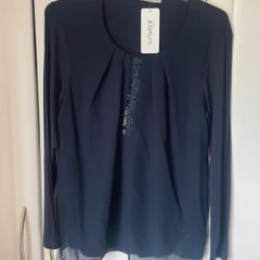 top Bnwt navy chiffon & embelished front sunwear brand European brand size 38