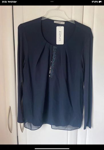 top Bnwt navy chiffon & embelished front sunwear brand European brand size 38