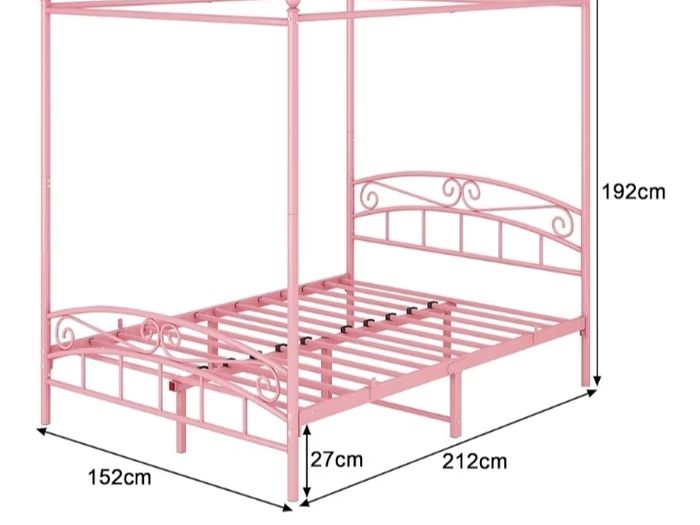 Canopy Bed Frame with Ornate European Style Headboard & Footboard Sturdy Steel Perfectly Fits Your Mattress Easy DIY Assembly All Parts Included