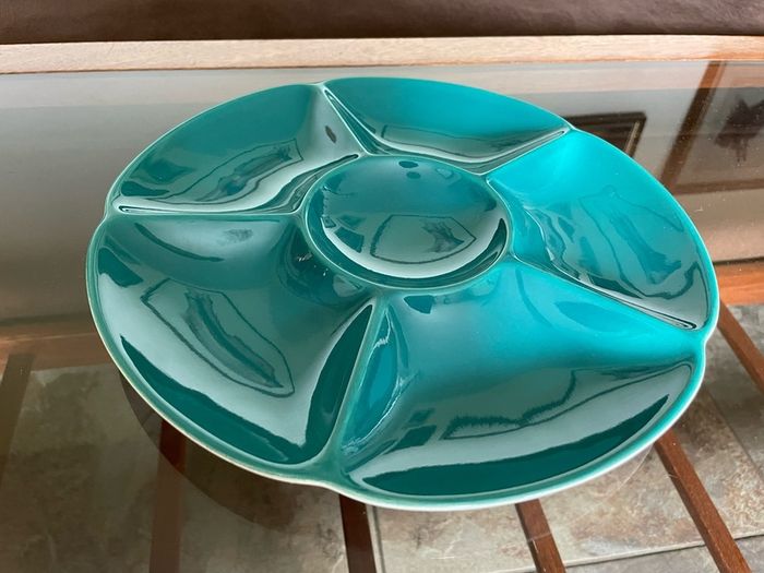 Confetti Serving Dish Teal Green by  Aluminia Royal Copenhagen Denmark 1950s