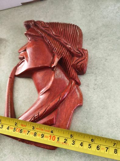 Vintage Wooden Carved Native American Man and Woman Heads w Pipes Wall Art