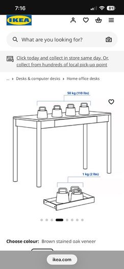 IKEA Tonstad dark oak veneer desk with drawer