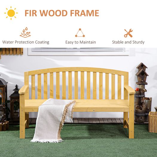 2 Seater Wooden Garden Bench with Armrest, Outdoor Furniture Chair for Park or Balcony, Orange