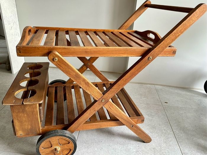 Wooden serving trolley