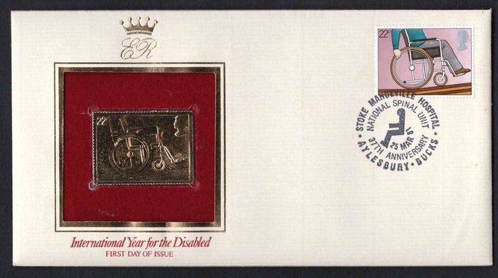 1981 Great Britain International Year for the Disabled Commemorative stamps with Gold Replica Stamp First Day Cover (FDC)