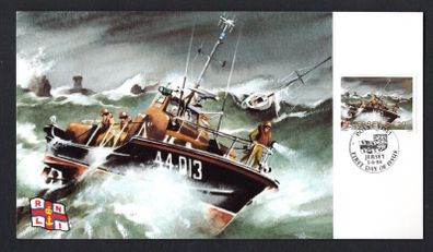 1984 Jersey Centenary of RNLI (Royal National Lifeboat Institute) with 20 1/2p Commemorative stamp with First Day Cancel on illustrated post card