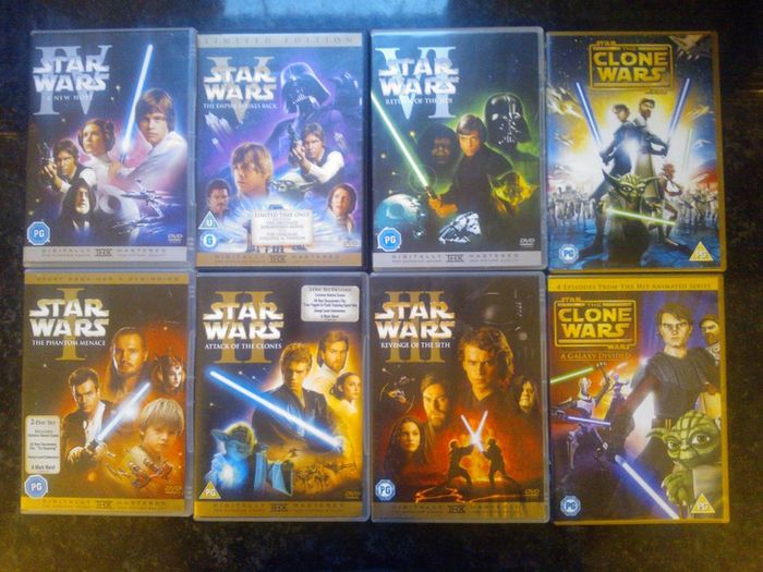 Star Wars- 8 Dvd Collection Episode 1 2 3 4 5 6 Original Trilogy + Prequel Trilogy + Clone Wars DVDs