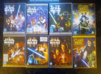 Star Wars- 8 Dvd Collection Episode 1 2 3 4 5 6 Original Trilogy + Prequel Trilogy + Clone Wars DVDs