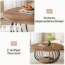 Round Coffee Table with Storage 2-Tier Metal Frame 100 x 100 x 46 cm Wood Grain Image 4