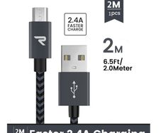 RAMPOW 2M Micro USB Fast Charging QC 3.0/2.0 & Data Sync Nylon Braided Cable (Brand New/Warranty)