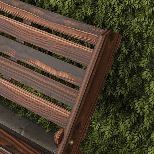 2-Person Garden Bench, Rustic Design, Foldable, Natural Wood, 122 x 63 x 83 cm, Carbonized Surface
